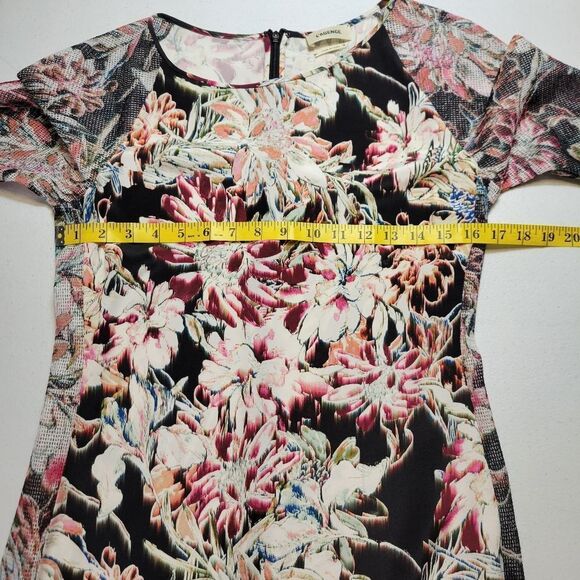 L'AGENCE Silk Floral Midi Dress with Mesh Long Sleeves Black Women's Size 8 - Picture 10 of 12